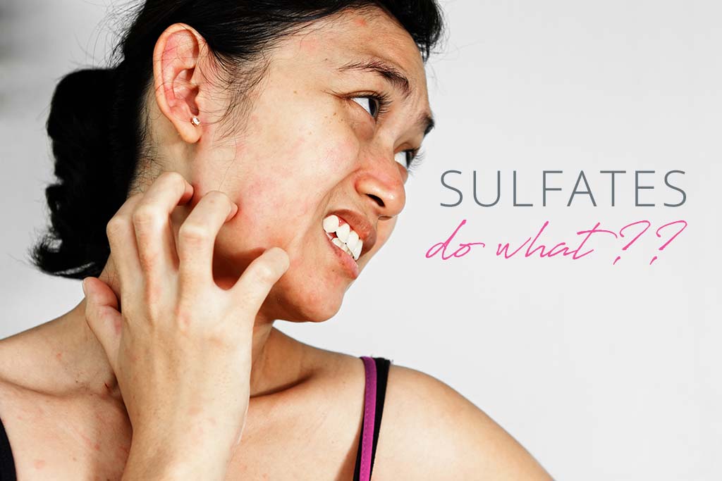 Woman with skin irritation from sulfate cleaner